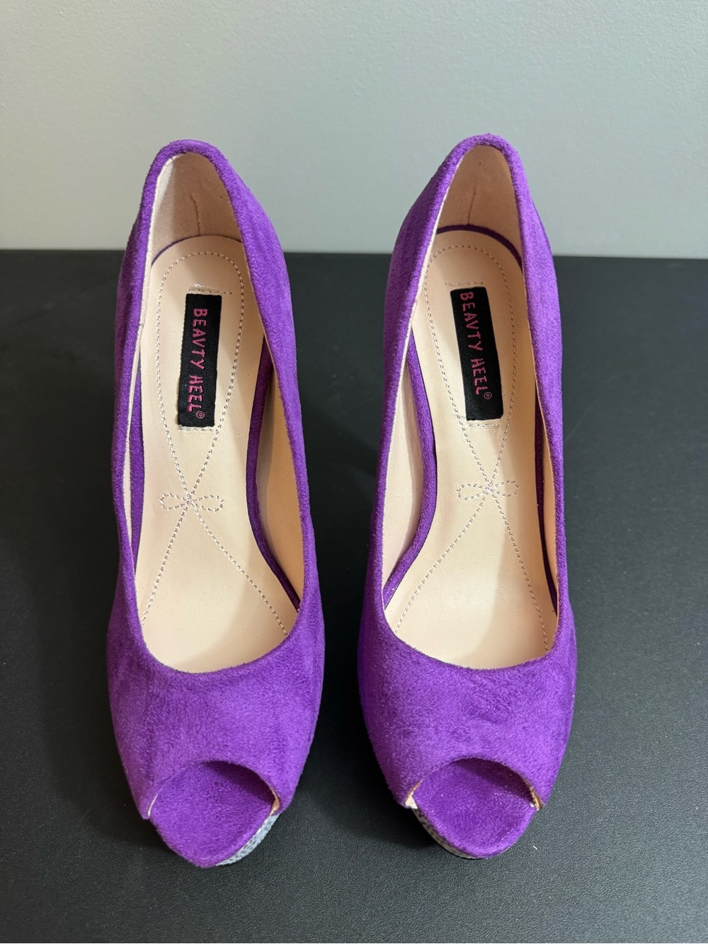 Purple Suede Peep-Toe Pumps